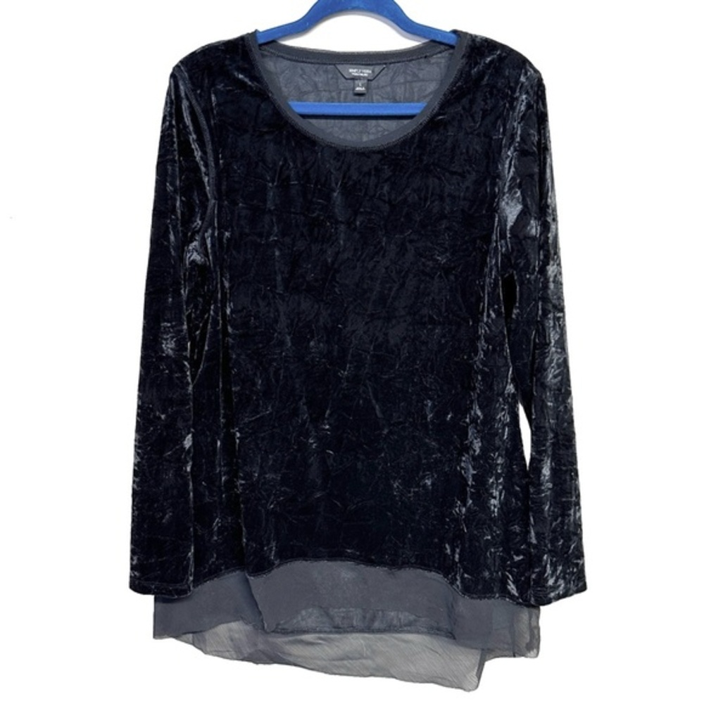 Black Crushed Velour Velvet Chiffon Hem Long Slv Top Simply Vera Wang Whimsigoth